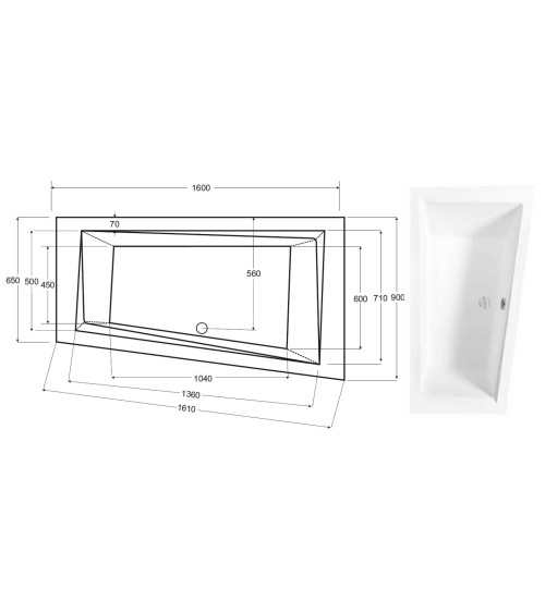 Baignoire d'angle DROITE ULTIMA 150 ou 160 cm slim