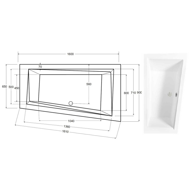 Baignoire d'angle DROITE ULTIMA 150 ou 160 cm slim