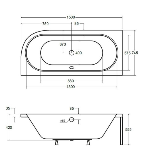 Baignoire HILIO GAUCHE avec tablier 150/160/170/180