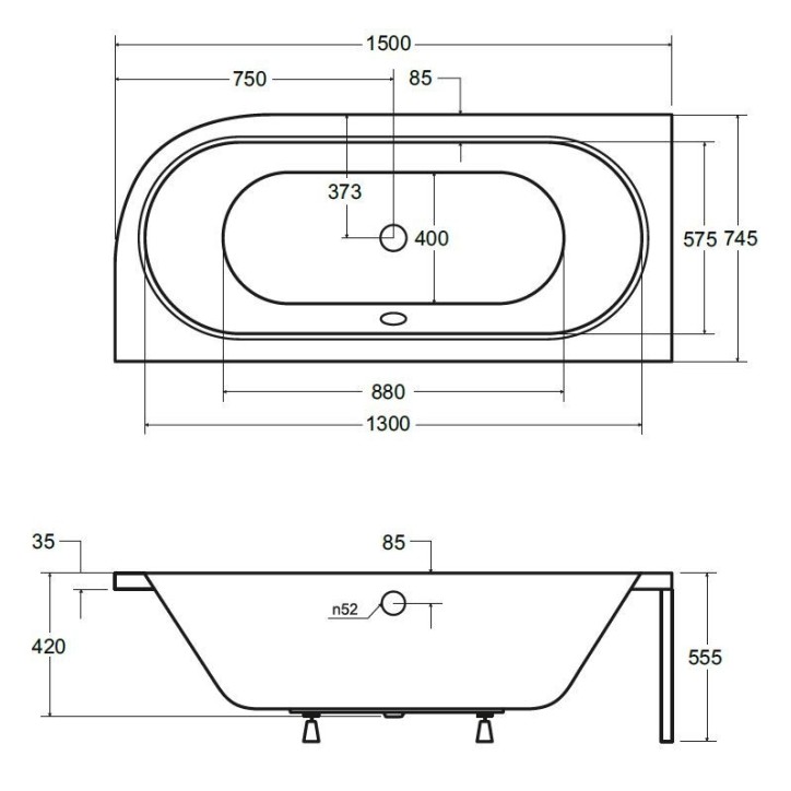 Baignoire HILIO GAUCHE avec tablier 150/160/170/180