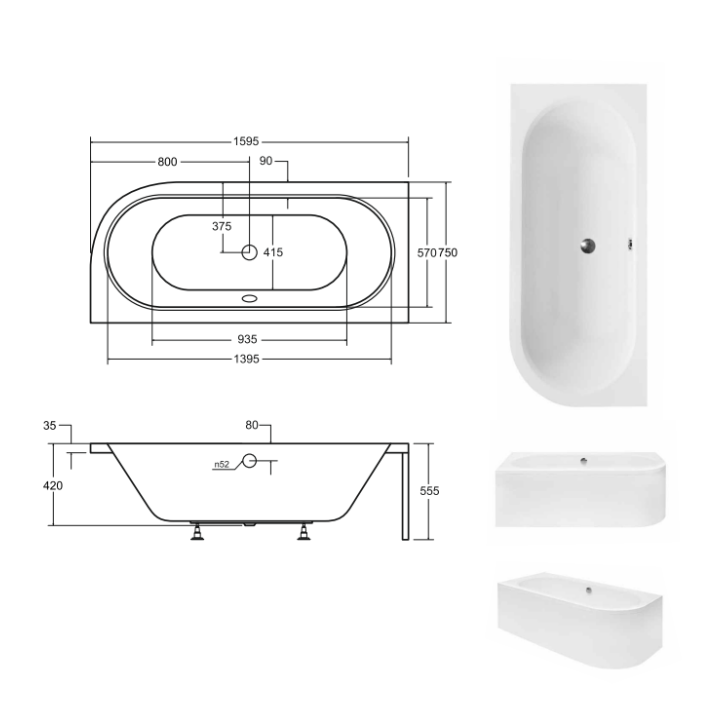Baignoire HILIO GAUCHE avec tablier 150/160/170/180