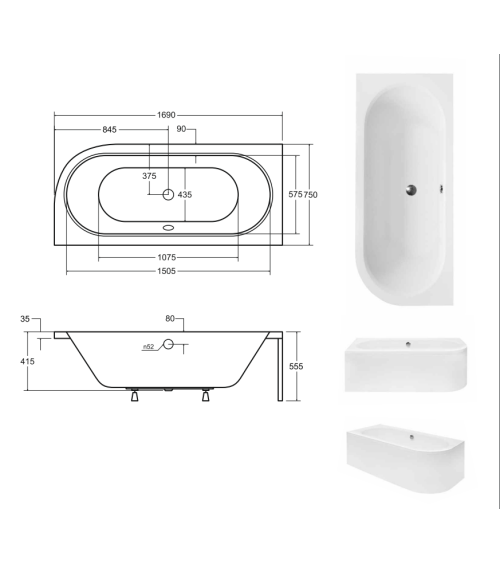 Baignoire HILIO GAUCHE avec tablier 150/160/170/180