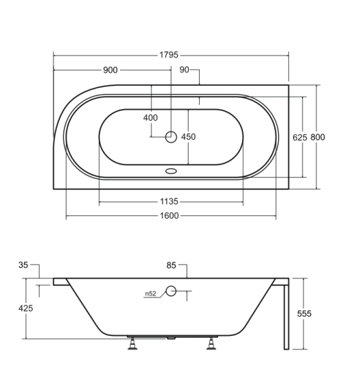Baignoire HILIO GAUCHE avec tablier 150/160/170/180