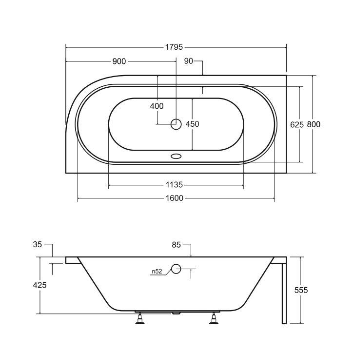 Baignoire HILIO GAUCHE avec tablier 150/160/170/180