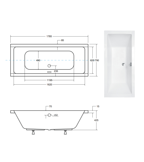 Baignoire EMILIA ultra-slim 155/165/170/175/180/190 cm