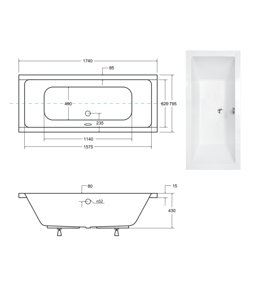 Baignoire EMILIA ultra-slim 155/165/170/175/180/190 cm