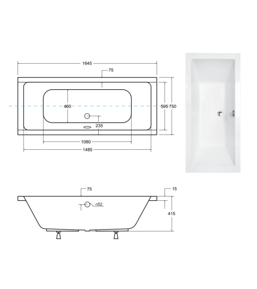 Baignoire EMILIA ultra-slim 155/165/170/175/180/190 cm