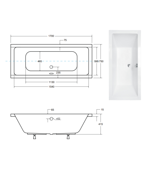Baignoire EMILIA ultra-slim 155/165/170/175/180/190 cm