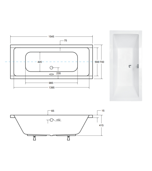Baignoire EMILIA ultra-slim 155/165/170/175/180/190 cm