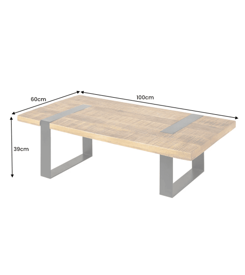 Table basse IRON CRAFT en bois de manguier de 100 cm