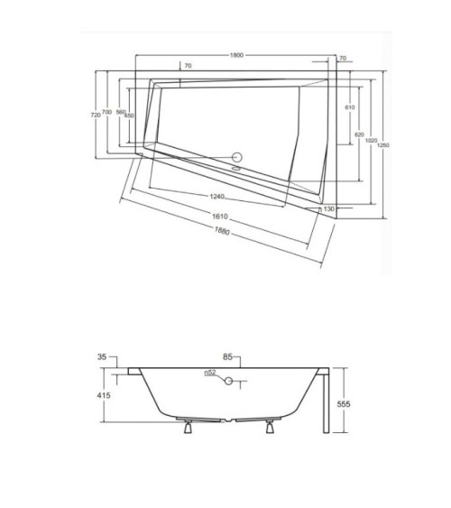 Baignoire d'angle Droit INTIMA DUO en 170 ou 180 cm