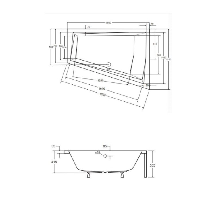 Baignoire d'angle Droit INTIMA DUO en 170 ou 180 cm