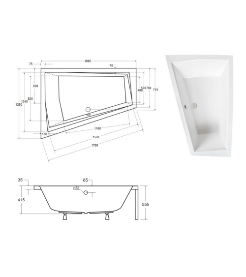 Baignoire d'angle Gauche INTIMA DUO en 170 ou 180 cm