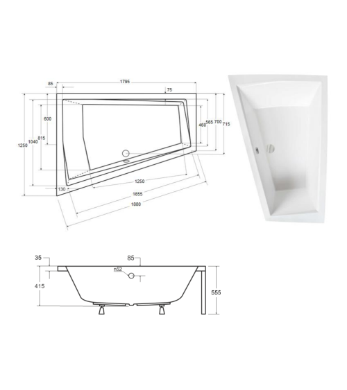 Baignoire d'angle Gauche INTIMA DUO en 170 ou 180 cm