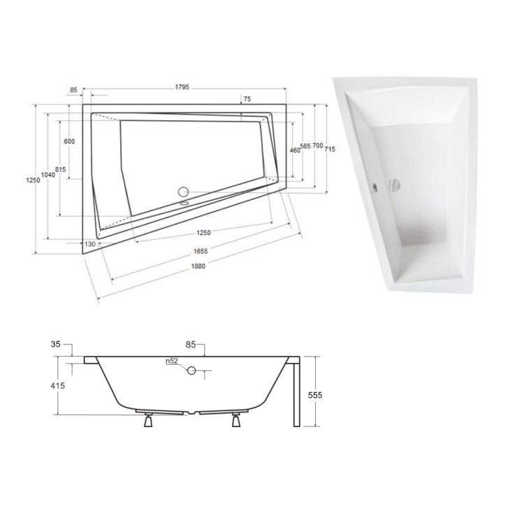 Baignoire d'angle Gauche INTIMA DUO en 170 ou 180 cm