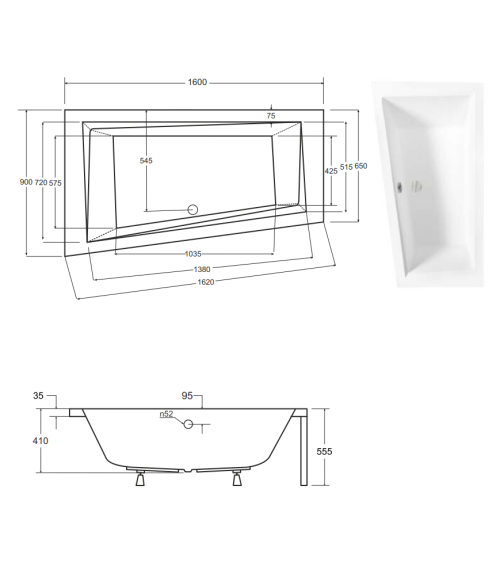 Baignoire d'angle GAUCHE INTIMA 150 ou 160 cm AVEC TABLIER
