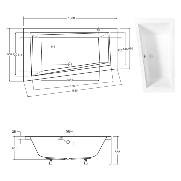 Baignoire d'angle GAUCHE INTIMA 150 ou 160 cm AVEC TABLIER