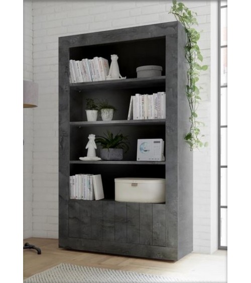 Bibliothéque SAMANTHA 2 portes 3 étageres 110x191 cm Anthracite