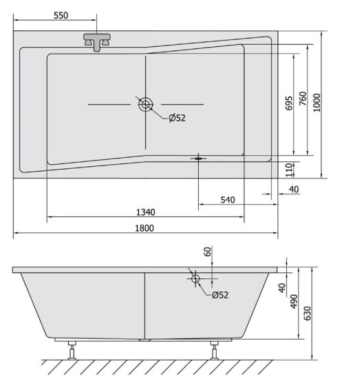 Baignoire QUEST 180X100X49 CM
