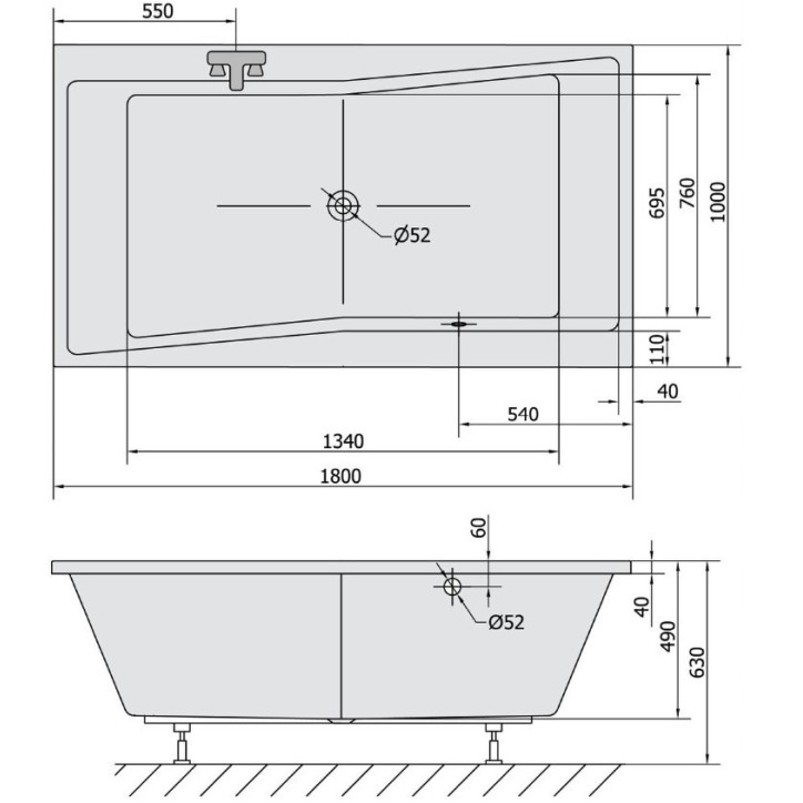 Baignoire QUEST 180X100X49 CM