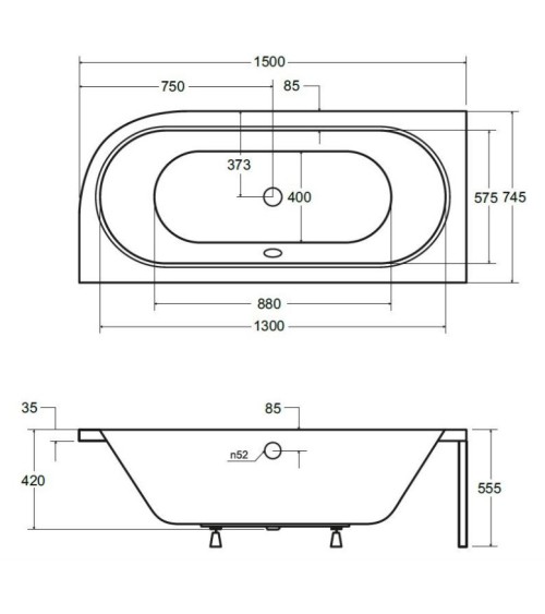 Baignoire HILIO GAUCHE avec tablier noir 150/160/170/180