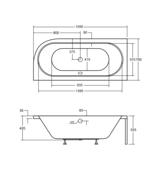 Baignoire HILIO GAUCHE avec tablier noir 150/160/170/180