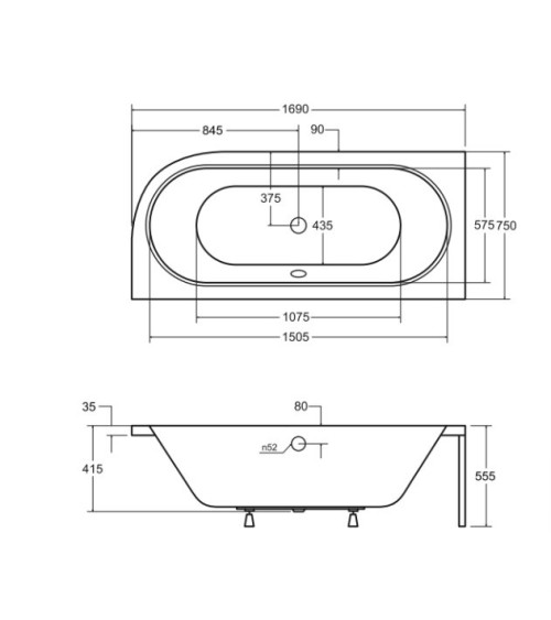 Baignoire HILIO GAUCHE avec tablier noir 150/160/170/180
