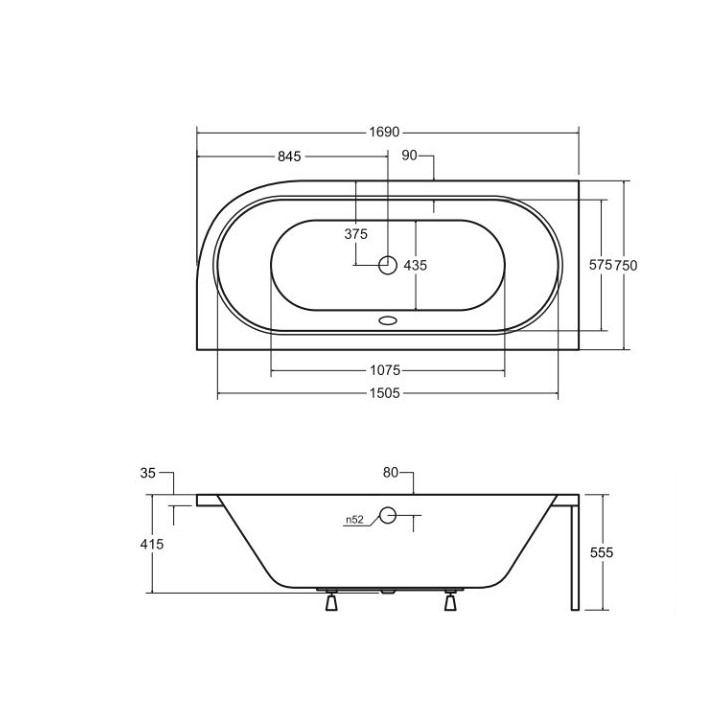 Baignoire HILIO GAUCHE avec tablier noir 150/160/170/180 Baignoire HILIO GAUCHE avec tablier noir 150/160/170/180