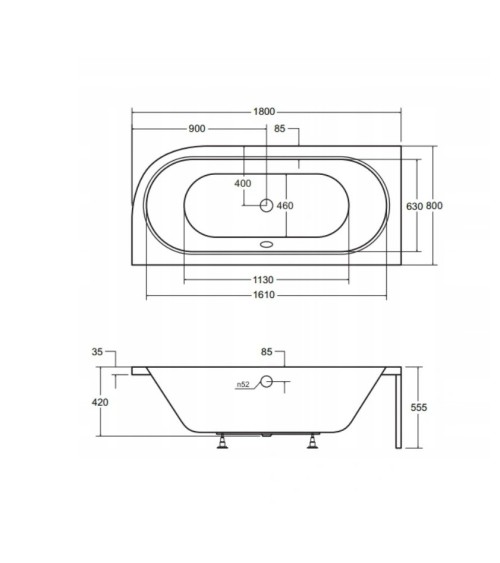 Baignoire HILIO GAUCHE avec tablier noir 150/160/170/180