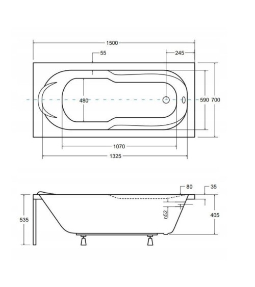 Baignoire BONA 150x70 cm avec tablier réversible noir