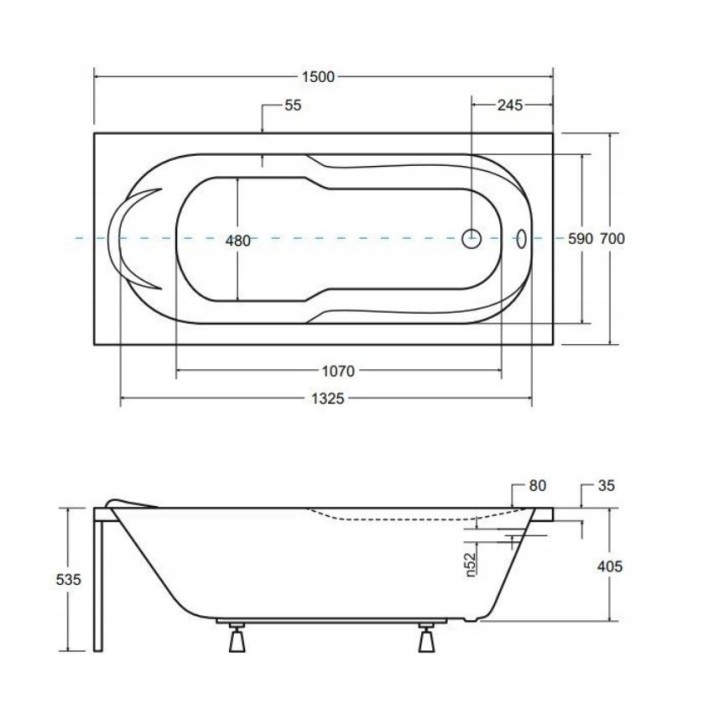 Baignoire BONA 150x70 cm avec tablier réversible noir