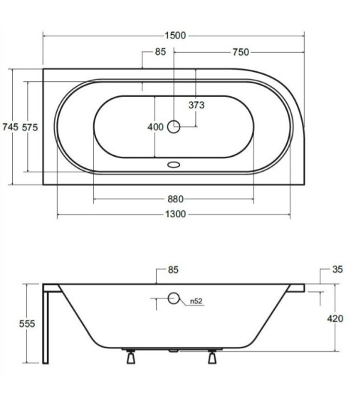 Baignoire HILIO DROITE avec tablier noir 150/160/170/180