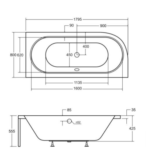 Baignoire HILIO DROITE avec tablier noir 150/160/170/180