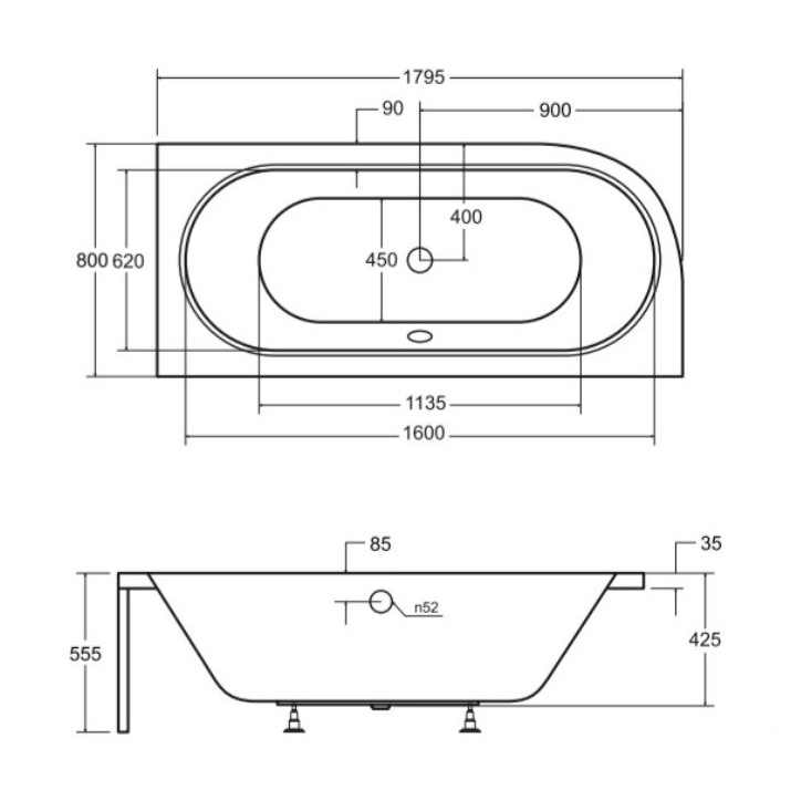 Baignoire HILIO DROITE avec tablier noir 150/160/170/180