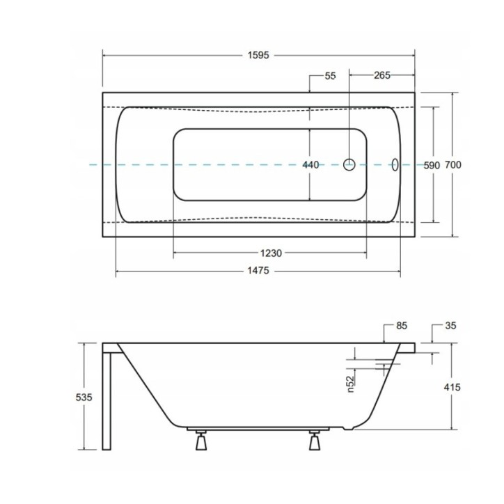 Baignoire MIRANO II avec tablier noir 140/150/160/170 x 70