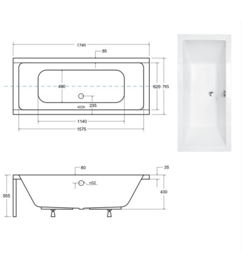 Baignoire QUADRO 170/175/180/190 cm avec tablier noir