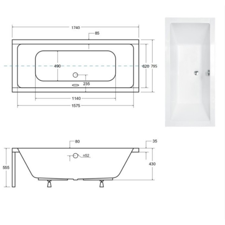 Baignoire QUADRO 170/175/180/190 cm avec tablier noir