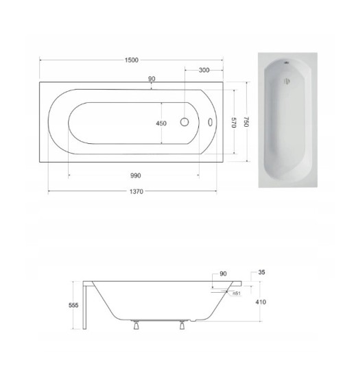 Baignoire TRINITA avec tablier NOIR 150/160/170 x 75
