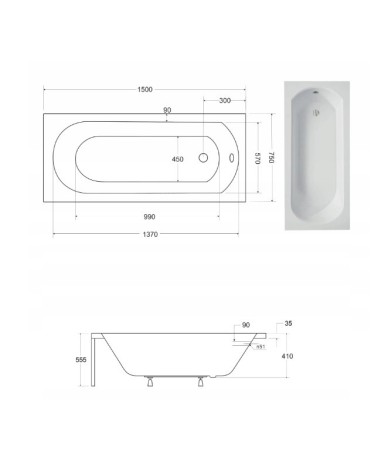 Baignoire TRINITA avec tablier NOIR 150/160/170 x 75