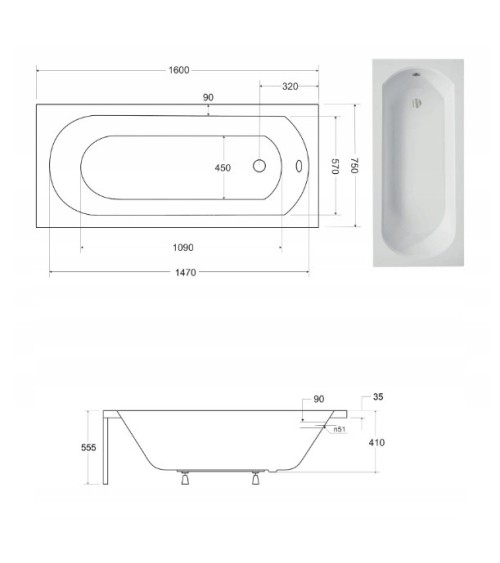 Baignoire TRINITA avec tablier NOIR 150/160/170 x 75