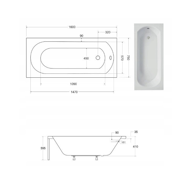 Baignoire TRINITA avec tablier NOIR 150/160/170 x 75