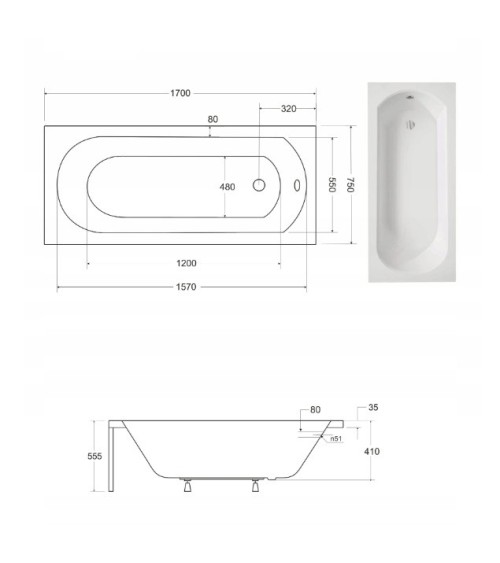 Baignoire TRINITA avec tablier NOIR 150/160/170 x 75