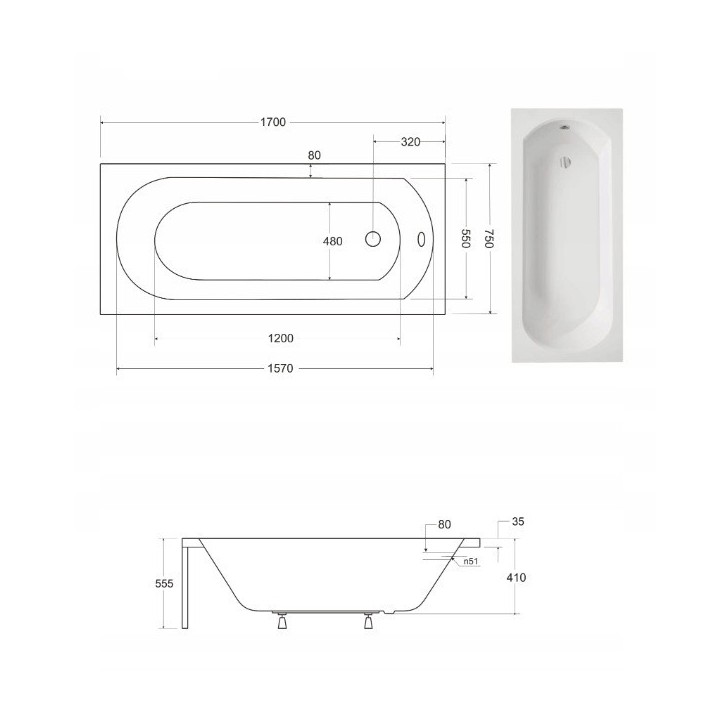 Baignoire TRINITA avec tablier NOIR 150/160/170 x 75