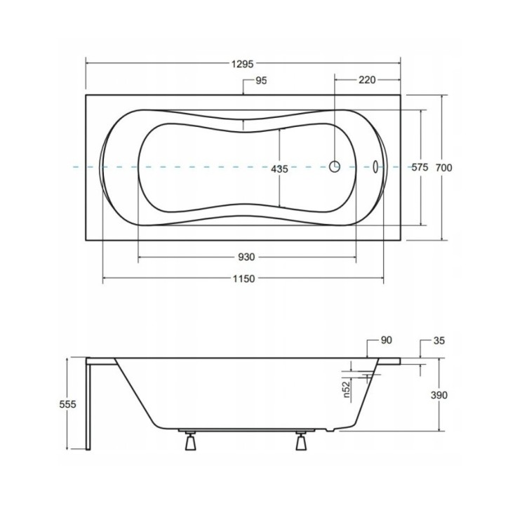 Baignoire VANESSA 130/140/150/160/170 X 70 cm avec tablier noir