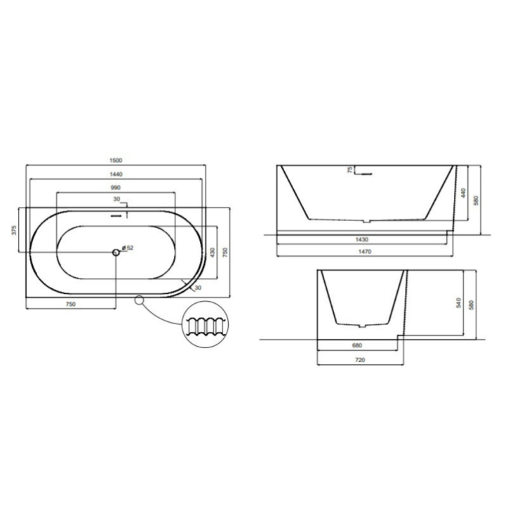 Baignoire Denaya noir et blanc - 150x75cm