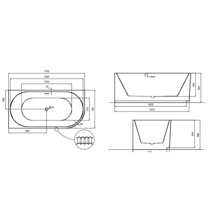 Baignoire Giuliana noir et blanc - 170x78cm