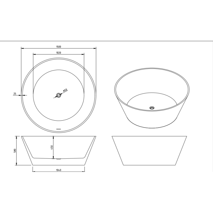 Baignoire ronde valto 150cm