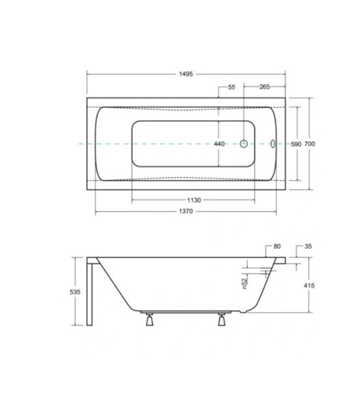 Baignoire MIRANO II rainurée avec tablier noir 140/150/160/170 x 70