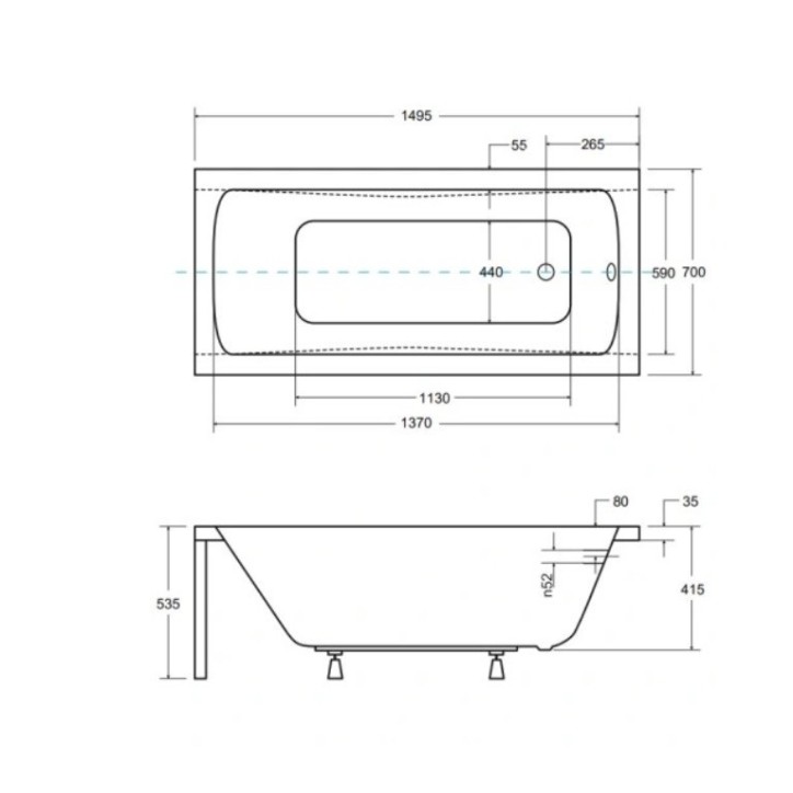 Baignoire MIRANO II rainurée avec tablier noir 140/150/160/170 x 70