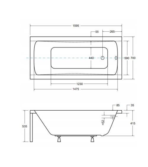 Baignoire MIRANO II rainurée avec tablier noir 140/150/160/170 x 70
